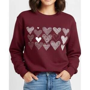 NEW REFINERY NUMBER ONE heart doodles valentine's day sweatshirt in maroon